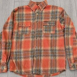 Properly Tied Flannel Shirt Orange Plaid Button Up Men's Medium Long Sleeve